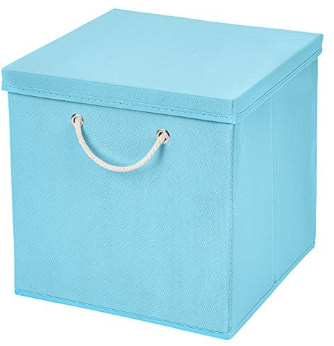 Stick&Shine 1x Aufbewahrungs Korb Hellblau Faltbox 15 x 15 x 15 cm Regalkorb faltbar mit Kordel und mit Deckel