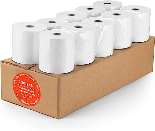 MUNBYN Papier Thermique 80mm POS Bobine 80x50mm Rouleau Ticket De Caisse 3 1/8 x 2 10 Rolls Rouleau thermique 80x50mm