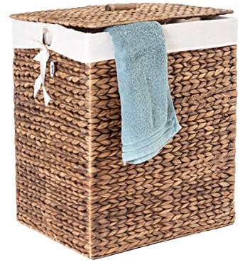 Casa Mina® Wäschekorb mit Deckel 39 x 30 x 50cm hoch I Atmungsaktiver Wäschekorb geflochten aus 100% Naturfaser I Robuster Wäschesammler mit Griffen & waschbarem Innensack I Wäschekörbe - Busan