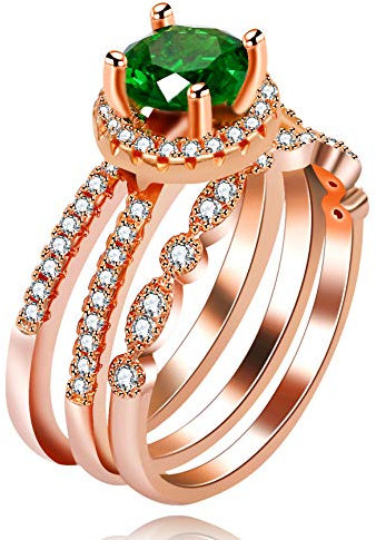 Uloveido Rose Gold überzogene Brauthochzeits-Bänder-Ringe stellten für Frauen 3 stapelbare Ewigkeit-Band-Ringe CZ-Verlobungs-Brautring-Satz EIN Y580
