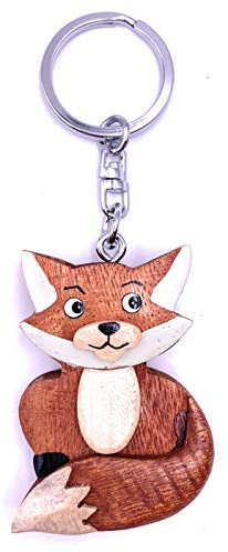 H-Customs Fuchs Sitzend Jagdtier Holz Edel Handmade Schlüsselanhänger Anhänger