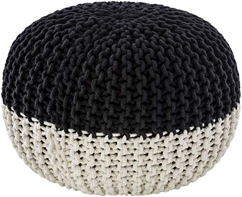Livabliss Artistic Weavers McIntosh Cotton Knitted Round Pouf 14 H x 20 W x 20 D, Black