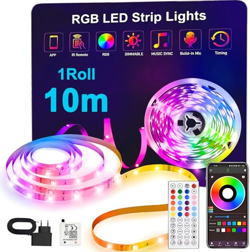 ONSTUY LED Strip 10m,Led Streifen Bluetooth RGB LED Band 10m Selbstklebend mit Fernbedienung und APP,Musik Sync,Farbwechsel LED Lichterkette LED Beleuchtung für Zimmer Party Deko