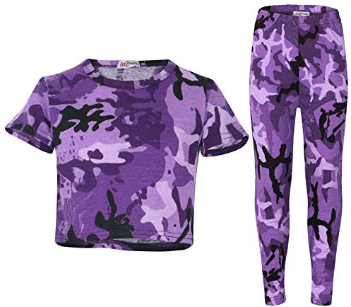 A2Z 4 Kids Girls - A2Z Camo Crop & Legging Purple 13