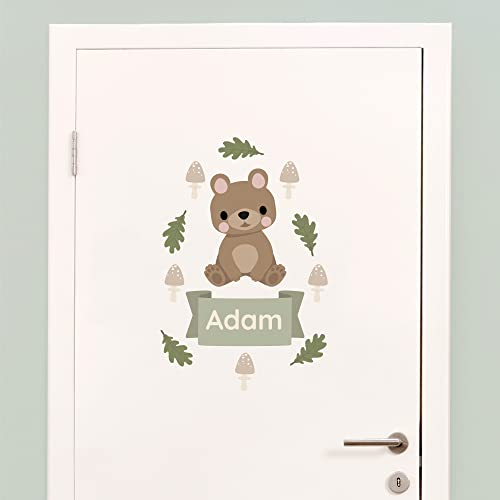 Klebekerlchen® Türaufkleber personalisiert mit Name – Wandtattoo Kinderzimmer & Babyzimmer deko – selbstklebende Wandsticker - Bär
