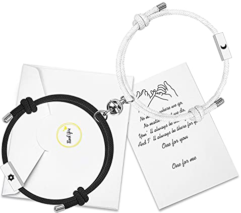 free-space Anpassen Magnetic Gegenseitige Anziehungskraft Armbänder 2 Set mit 4 Seiten Gravierte Stange Beste passende Paar Geschenk für Frauen Männer (Sun&Moon 2)