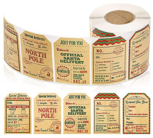 Weihnachtsaufkleber Selbstklebend, 300PCS Weihnachten Etiketten Aufkleber, Vom Weihnachtsmann Nordpol Geschenk Aufkleber, Weihnachtsaufkleber für Geschenktüten Papiertüten Kekstüten