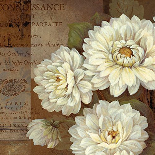 Kunstdruck auf Holz, Bars Patina Dahlia Gladding Pamela, Blumenmuster, quadratisch, Braun, Hellbraun, Creme, Weiß, Blumen, Dahlien, Kunstdruck, 50 x 50 cm