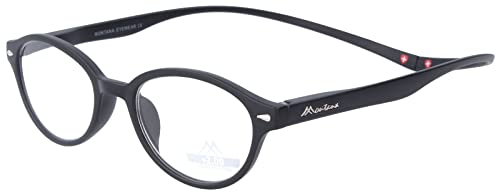 Ovale, funktionelle MONTANA-Lesebrille/-hilfe MAG mit Magnetbügelenden und transparentem Stecketui in verschiedenen Farbe schwarz + 1,50 dpt