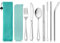 Haware 9 Piece Individual Cutlery Set, Stainless Steel Portable Flatware for 1, Including Knife, Fork, Spoon, Chopsticks, Cleaning Brush, Straws, Case & Bag, Portable & Reusable (Green)