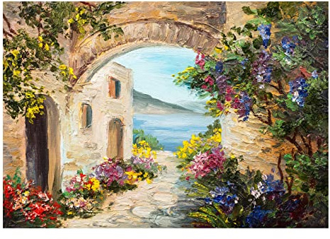 WallArena - Vlies Fototapete Straße und Blumen 208x146 cm - Fototapeten - Tapeten - für Wohnzimmer Schlafzimmer - Vliestapete Wandtapete Tapete 3D Effekt- inkl. Kleister - Ölgemälde