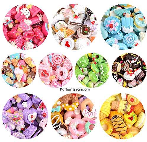 100 Stücke Super Niedlich Slime Charms, Cute Slime Charms Mixed Set, Süßigkeiten Harz Flatback, für DIY Craft Making Scrapbooking, Handyhülle,Haarclip,Schmuckherstellung, zufälliger Stil