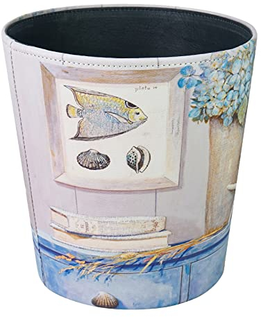 DreamsEden Poubelle vintage en cuir – Corbeille à papier rétro pour salle de bain, chambre à coucher, bureau (maison de plage)