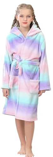 V.&GRIN Accappatoio per bambini e bambine, in pile con cappuccio, per bambini dai 3 ai 14 anni, in taglie 90 – 162 cm, rosa e viola, 3-4 Jahre