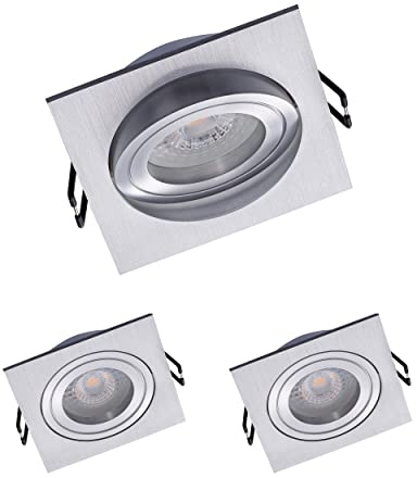 Oktaplex 3er Set Einbaustrahler mit LED Modul Lyon Schwenkbar 4,8W 4000K 230V 380 lm Neutralweiß Aluminium eckig Deckenspots Lochmaße 80mm