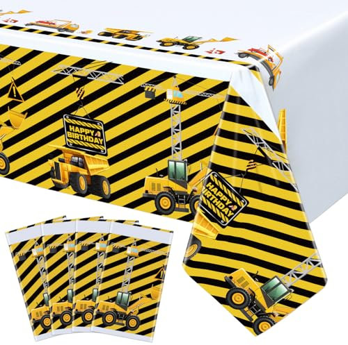 Inspireyee 4 Pack Construction Party Plastic Tablecloth, Construction Themed Rectangle Plastic Tablecloth, for Baby Shower Boys Girls Birthday Party Supplies, 51 x 86 Inch/127x215cm