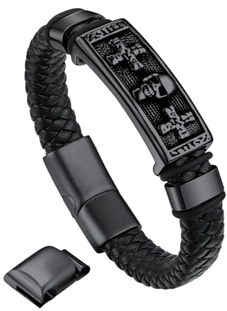 Bandmax Schwarzes Totenkopf Kreuze Männerarmband Länge 23CM Totenkopfarmband Geflochtenes Armband mit Magnetverschluss Lederarmband Skull Armband Schmuckstück