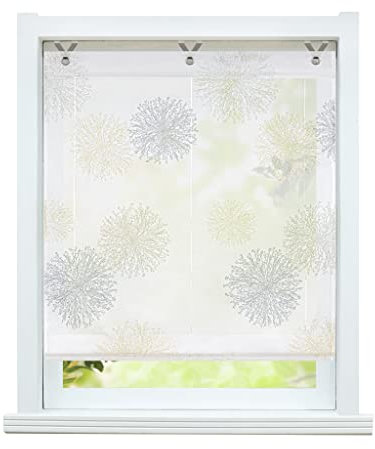 ESLIR Raffrollo ohne Bohren Gardinen Küche Voile Raffgardinen mit Ösen Modern Ösenrollo Vorhänge Weiß Transparent Gelb BxH 100x130cm 1 Stück