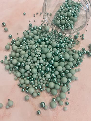 Green Edible Cupcake Cake Topper Sprinkles (35g Pouch) (Pastel/Metallic Green) (90g)