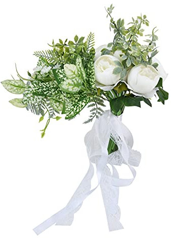 belupai Hochzeitsstrauß für die Braut, Seidenrose, Baby-Atemblumen, Brautstrauß, Künstlicher Blumen-Brautjungfern-Strauß mit Seidenband, Gefälschter Wurf-Strauß für(Weiß)