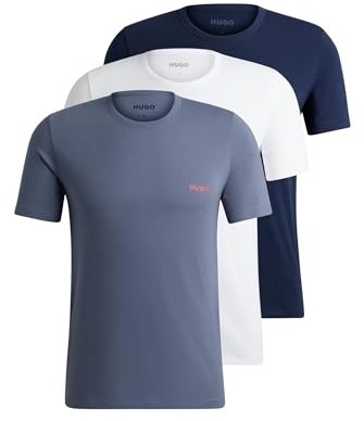 HUGO Mens T-Shirt RN Triplet P Triple-Pack of Cotton Underwear T-Shirts with Logo Print