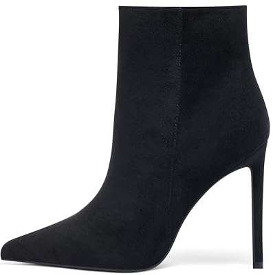 Elisabet Tang Women Heeled Ankle Booties,Sexy Pointed Toe 4 inch Stiletto High Heel Fashion Ankle & Booties with Side Zipper High Heel Boots Dress Evening Party Boots Shoes Black Suede Size 7