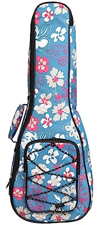 Surwin Ukulelentasche 21 '' 23 '' 26'' Ukulele Case Bag für Sopran Konzert Tenor, Tragbare Ukulelen Tasche Rucksack Aufbewahrung Soft Case Verstellbarem Schultergurt (23 Zoll,Blaue Blumen)
