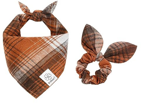E-Clover Hundehalstuch mit passendem Haargummi, dreieckig, kariert, für kleine Hunde, Welpen, Mädchen, Jungen, Besitzer, Geschenk