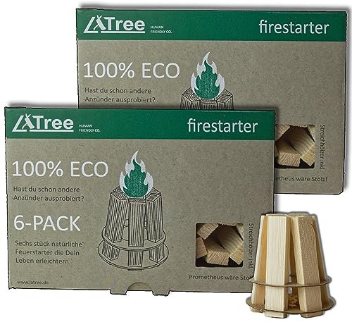 LaTree Perfekte Feuerstarter - Öko Grillanzünder Natur - Kaminanzünder - Holzkohle Anzünder - Feueranzünder - Grillanzünder. Natur Bio Anzündhilfe für Holz, Kohle, Kamin, Grill, BBQ, Camping - 12STÜCK