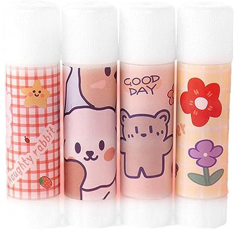 4 Pcs Glue Stick Cartoon Plastic Solid Glue Strong Adhesives Student Stationery Office School Supplies for Students Kids