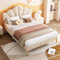 Moimhear Polsterbett 140x200 cm, Samt muschelartiges Bett mit goldenen Eisenbeinen, höhenverstellbares Kopfteil, Holzlattenrost (Beige, 140x200cm)