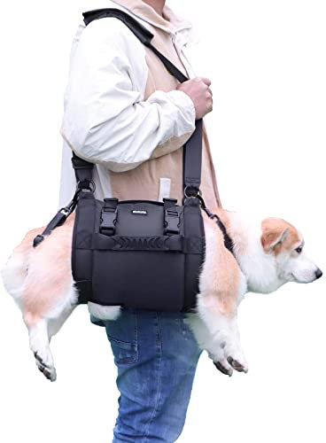 Hundehebegeschirr für große Hunde, Ganzkörper-Hundetragetasche mit Griff, zur Unterstützung der Hinterbeine/Gelenkverletzungen/Arthritis von Hunden (Schwarz, L)