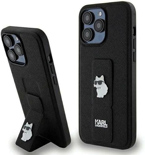 Karl Lagerfeld KLHCP13LGSACHPK Hülle für iPhone 13 Pro / 13 6.1 Schwarz hardcase Gripstand Saffiano Choupette Pins