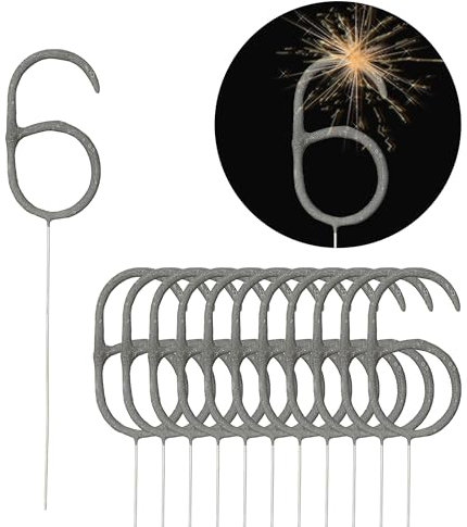 Cepewa Wunderkerze 12er Set Zahl Sechs H 18 cm Geburtstagskerze Kerze Brenndauer 40-45 Sekunden Feuerwerkskörper Partydeko