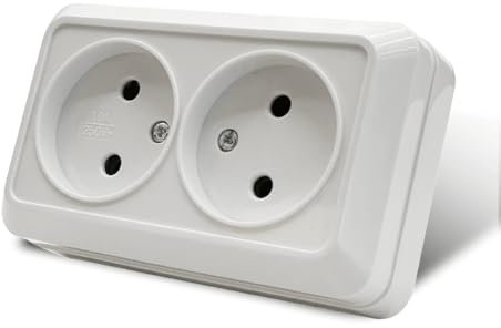 WESA - Juego de enchufes eléctricos de pared, de montaje en superficie, de interior, 250 V CA, 16 A, blanco, toma doble sin conexión a tierra