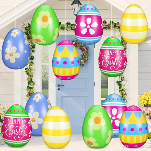 Jetec Aufblasbare Ostereier-Dekorationen, 30,5 cm, aufblasbar, Outdoor-Dekoration, PVC, groß, für den Außenbereich, Ostereier, Hase, aufblasbar, Osterhof-Ornamente für Hof, Rasen, Garten, Party,