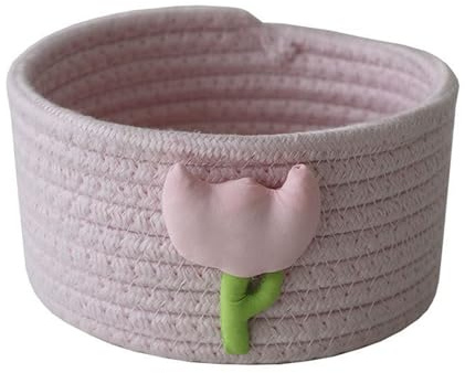 Pasdrucn Baumwolle Geflochtener Korb Stricken, Aufbewahrung Körbe, Korb Kinderzimmer, Baumwollseil Aufbewahrungskörbe für die Speicherung Kleiner Haushaltsartikel (Rosa)