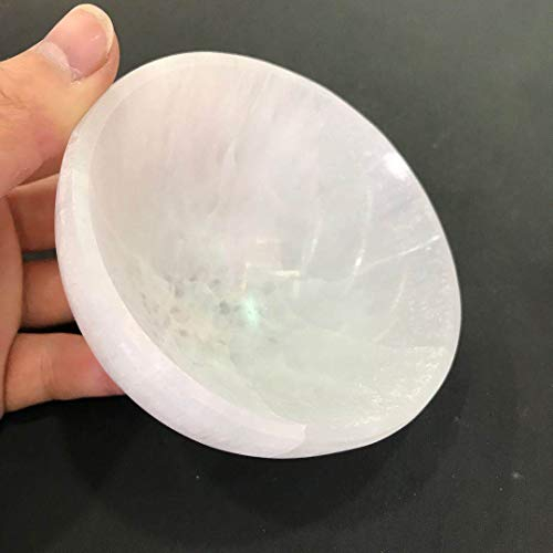 AMAZWI Cuenco de Cristal de Forma Redonda de 1 Pieza, Cuencos de Piedra de Cristal de Cuarzo de selenita Natural, Cuenco de selenita de Cristal de 100mm a la Venta LIUZIIHAYIN