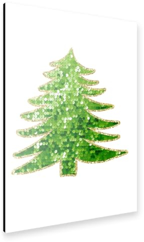 artboxONE Alu-Print 150x100 cm Grüner Pailletten-Weihnachtsbaum von Künstler Tanya Kart