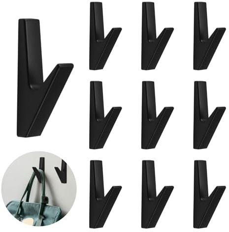 JINTANG Lot de 10 crochets de porte-manteau noirs mats - Panneaux acoustiques - Crochets muraux pour salle de bain, cuisine, halls et couloirs - Capacité de charge jusqu'à 20 kg