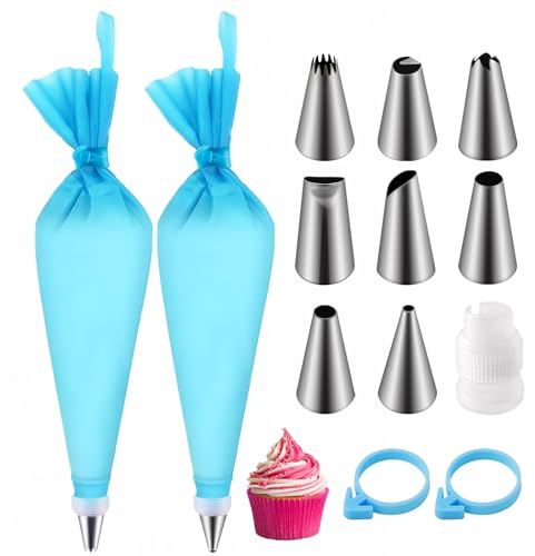 soodyoow Poche a Douille Patisserie, 8 Douille Patisserie et 2 Poche a Douille Reutilisable, Poche à Douille, Douille Patisserie Professionnelle, Patisserie Accessoire, pour Décoration de Gâteaux