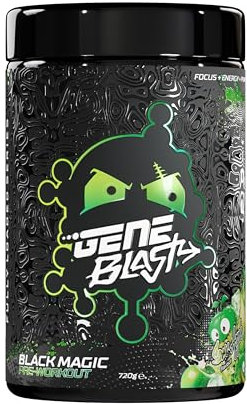 Gene Blast Black Magic Pre Workout – Strength, Energy, Focus & Muscle Pumps | BCAA + EAA | High Stim | No Crash | 720g (Green Apple)