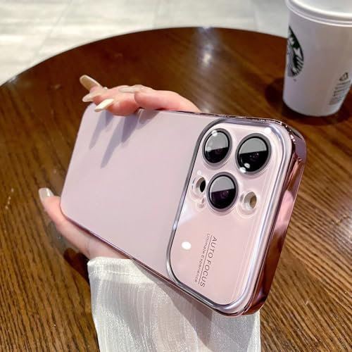 SRGDRR Custodia opaca sottile Fashion AG per iPhone 15 12 13 14 Pro Max Vetro temperato Custodia rigida antiurto per finestra grande, Rosa, Per iPhone 13 Pro