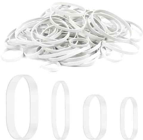 Elastic Bands Heavy Duty 100Pcs Rubber Bands Natural Strong Elastic Bands Thick 200g Rubber Band Stretchable Rubber Bands Sizes 25mm 38mm 60mm 70mm for Home School Office Money Bands,White