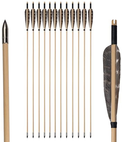 Toparchery 12er 31 Zoll Holzpfeile mit 5 Zoll Naturfedern Pfeile für bogenschießen Traditionelle Holz Handarbeit Pfeil Jagdpfeile für Recurvebogen Langbogen