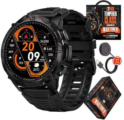 CARBINOX Blaze Smart Watch with GPS – Rugged Fitness Trackers, IP69K Waterproof, 170+ Sports Modes, Gorilla Glass, Make/Receive Calls, Android & iOS Compatible