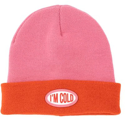 FISURA – Unisex Wintermütze “I'm Cold”. Warme Strickmütze aus Acryl, rosa-rote Herrenmütze und Damenmütze mit Text. Einzigartiger Stil, ideal für kalte Tage und als lustiges Geschenk.