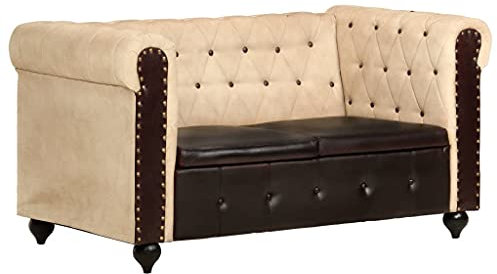 HANJIEFACAI ecksofa beige,Cord Couch,Chesterfield-Sofa 2-Sitzer Braun EchtlederGeeignet für Schlafzimmer Wohnzimmer Lounge