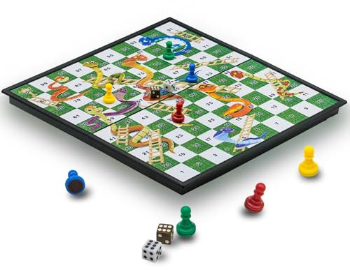 KOKOSUN Snakes and Ladders Board Game Set -32 Centimeters, Magnetic Folding Travel Board Game for Kids