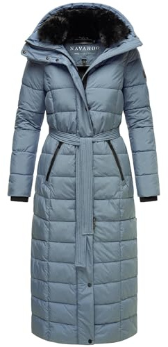 Navahoo Damen Wintermantel Warmer Steppmantel lang mit Kapuze und Taillengürtel Das Teil XIV Stormy Blue Gr. 3XL